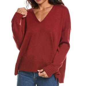 Eileen Fisher Wool Deep Red V-Neck Sweater